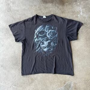 VINTAGE Y2K FADED SKULL TEE SHIRT 00S GRAPHIC LARGE BLACK